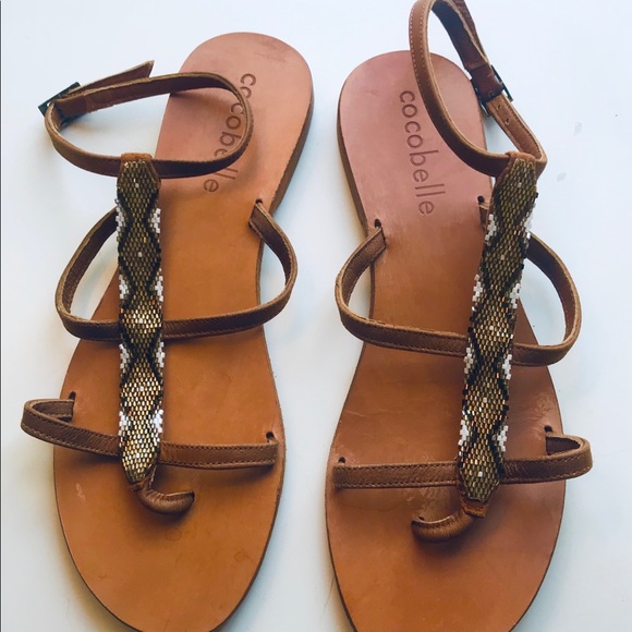 Cocobelle tan gladiator sandal with gold beading - Picture 2 of 5